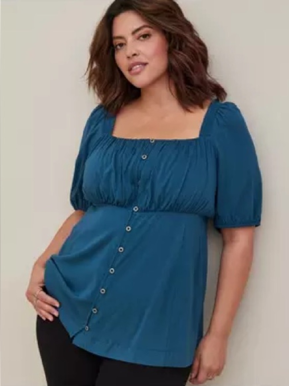 NWT Torrid  Teal Rayon Slub Puff Sleeve Top 2x New